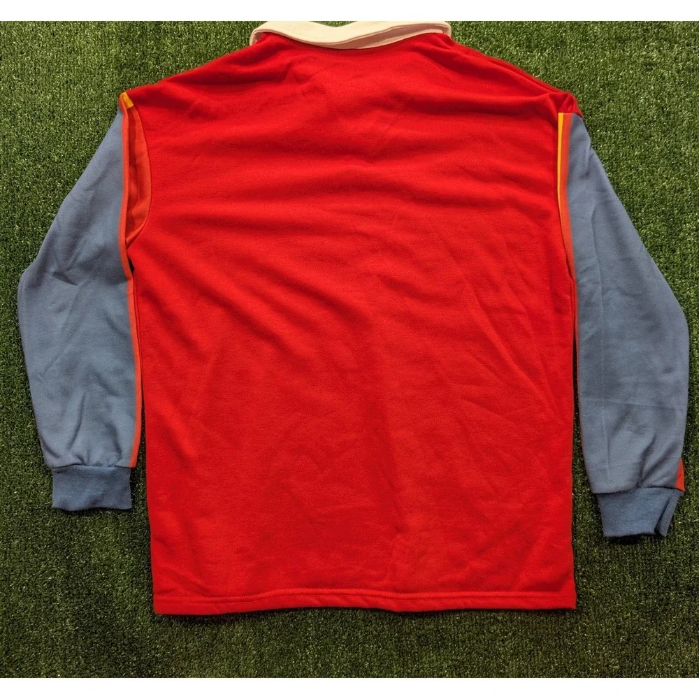 Roma Soccer Maradona Rugby Polo Shirt Red Colorblock Long Sleeve Men's Large